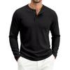Men S Waffle Knit Henley Collar Long Sleeve T Shirt