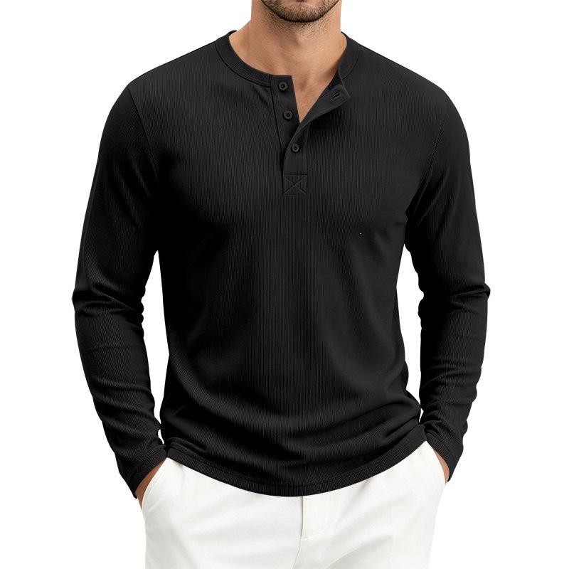 Men S Waffle Knit Henley Collar Long Sleeve T Shirt