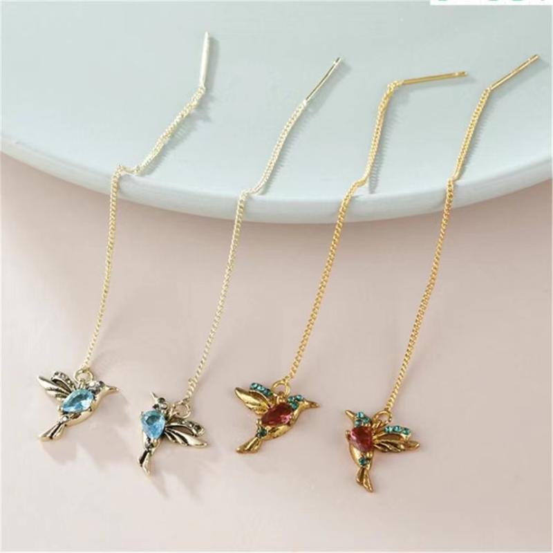 Luxurious Unique Long Drop Earrings Bird Pendant Tassel Crystal Pendant Earrings Ladies Jewelry