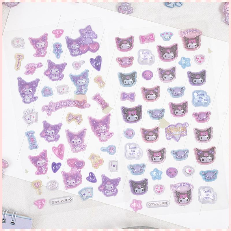 Genuine Kawaii Kuromi 3d Embossed Fun Stickers Cute Crystal Diy Phone Case Decoration Stickers Student Account Stickers Gifts