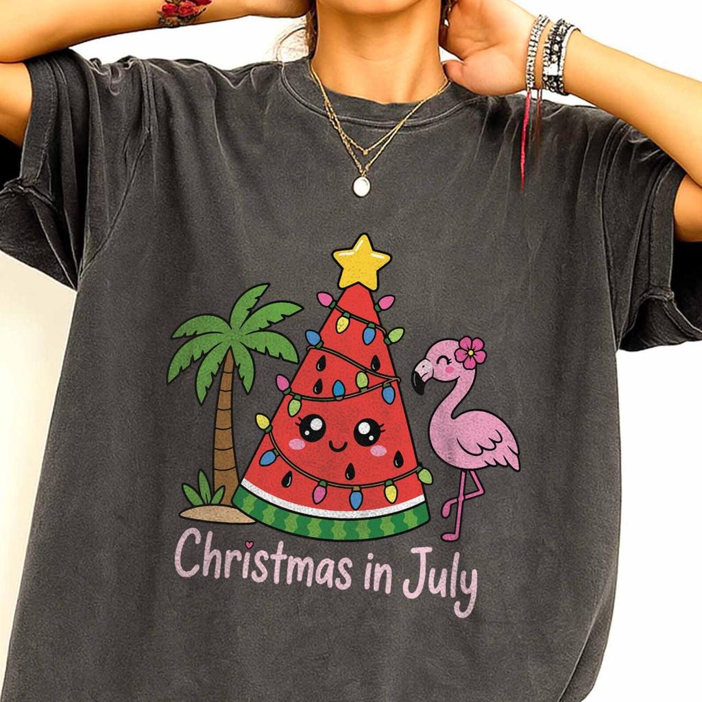 Tropical Christmas Comfort Colors Shirt, Christmas In July Tee, Summer Santa Shirt