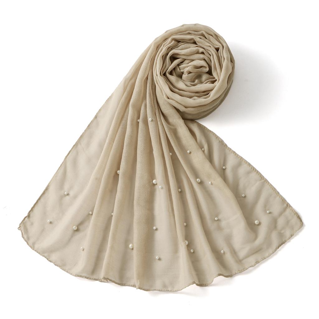 Pearls Tr Cotton Hijab Scarf Woman Muslim Hijabs Shawl Solid Color Headband Lady Fashion Long Wraps Female Turban Headscarf