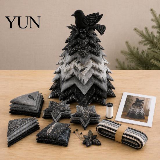 Retro Style Fabric Art Bird Christmas Tree Patchwork Kit, DIY Quilted Craft Creative Handmade Gift Ideas Floral Centerpiece for Holiday Home