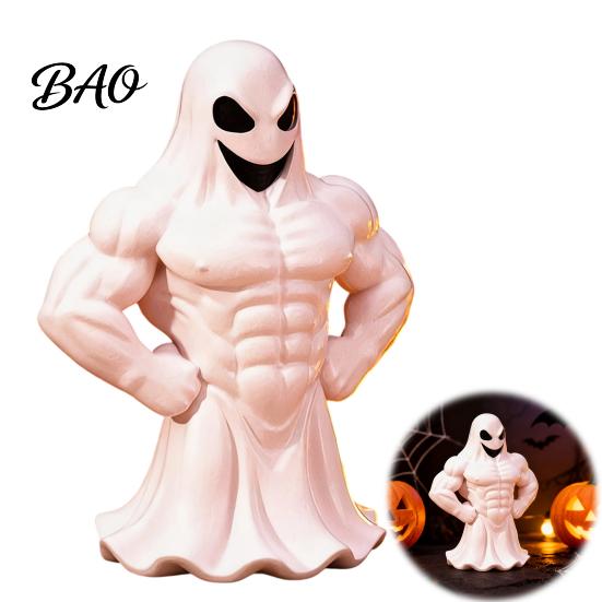 Unique Desktop Decoration 3D Printed Buff Ghost Figurine, Funny Muscle Novelty Gift for Friends Ornament, Spooky Halloween Decor, Home Tabletop