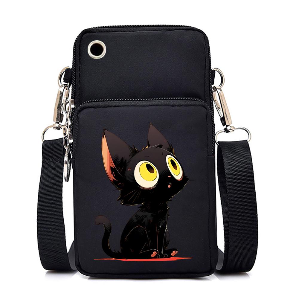 Черная кошка мини-сумка для мобильного телефона женская сумка-мессенджер аниме животное котенок висит на шее монета вертикальная сумка маленькая сумка через плечо