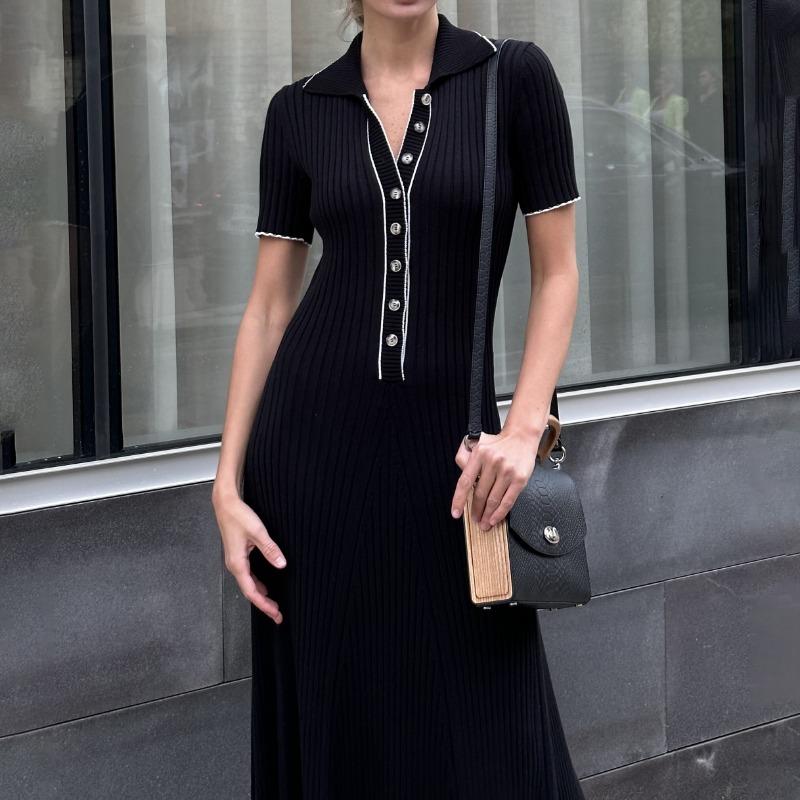 Вязаное платье макси для женщин, повседневное белое облегающее платье с отложным воротником и коротким рукавом, трикотажное платье в рубчик, женское уличное платье