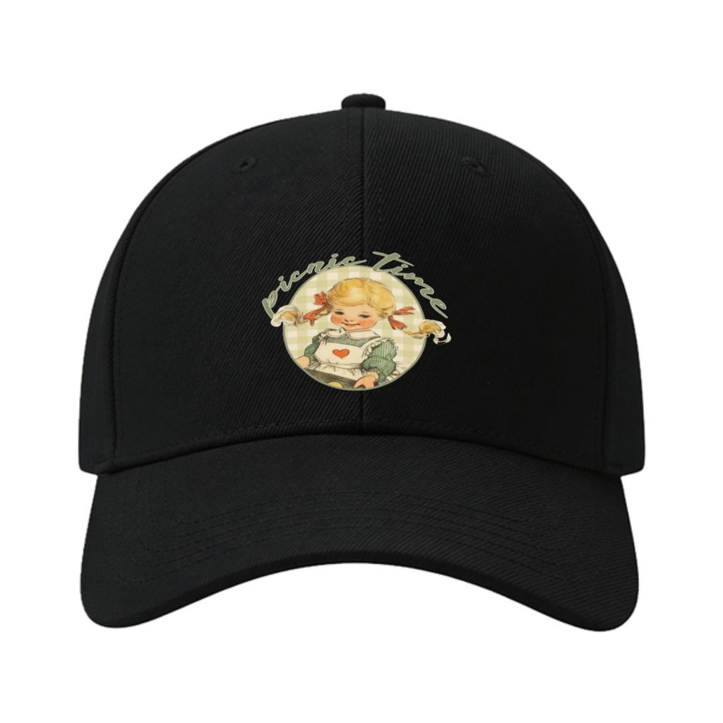Picnic Time Vintage Girl Graphic Baseball Cap Adult Casual Cotton Adjustable Headwear
