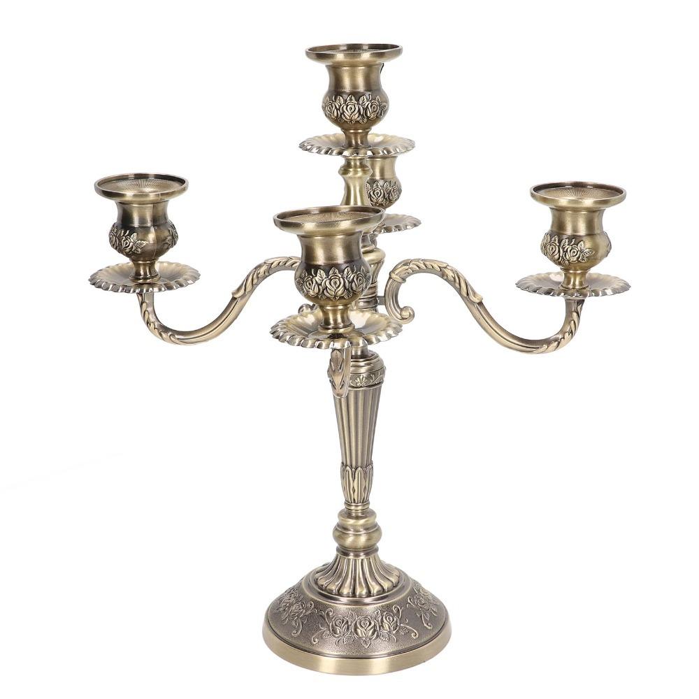 14.6 Inch Tall Candlestick Holder Zinc Alloy Retro Candelabra 5 Arms Candelabra For Party