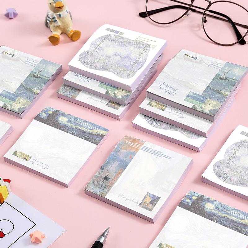 Painting Memo Pad Monet Van Gogh Sticky Note Decal Scrapbooking DIY Notepad Diary Stationery School Supplies