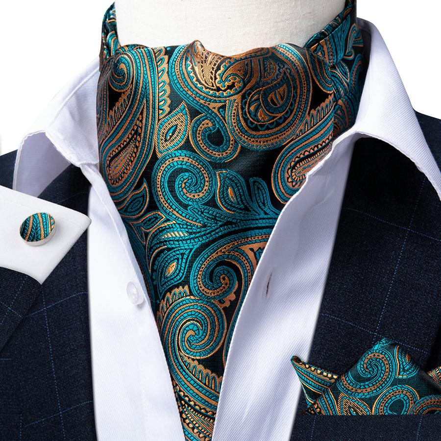 Floral Cravat Tie Green Paisley Ascot Tie for Men Luxury Jacquard Woven Silk Tie for Business Dibangu
