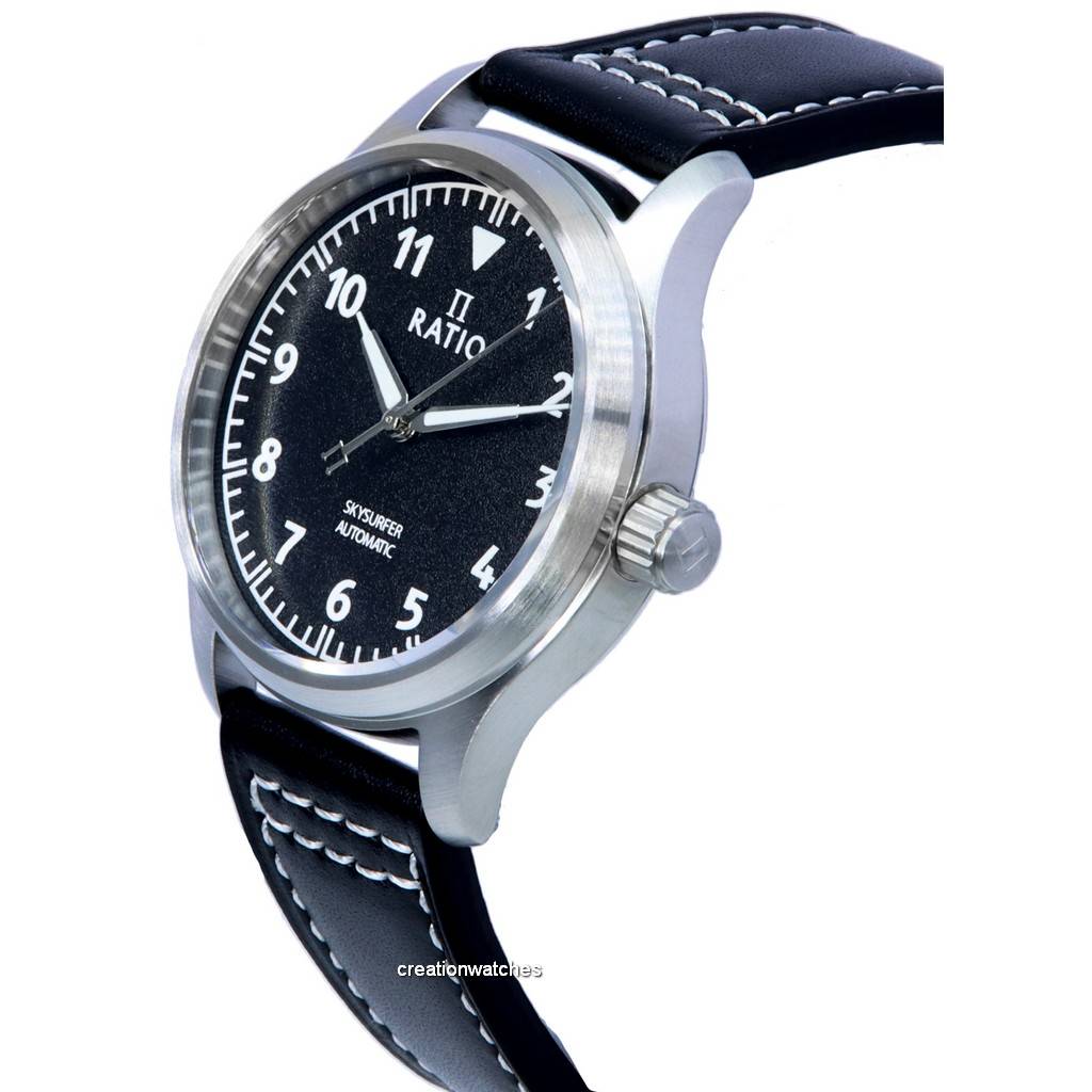 Ratio Skysurfer Pilot Black Textured Dial Leather Automatic RTS303 200M Мужские часы