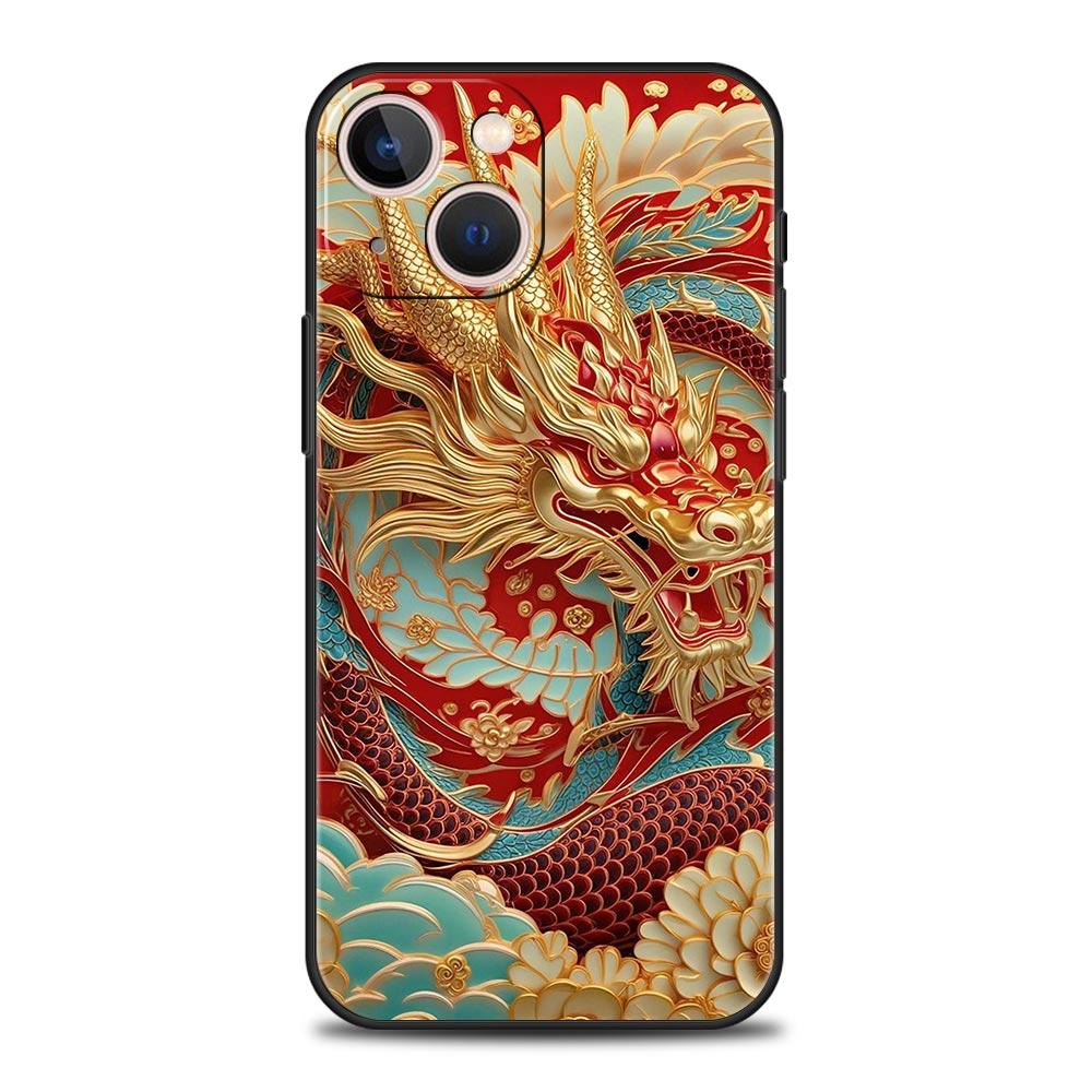 Китайский стиль Лун Цветок Дракон Чехол для телефона для iPhone 17 16 15 14 13 12 11 Pro Max 17 Air Plus Ударопрочный Мягкий ТПУ Корпус