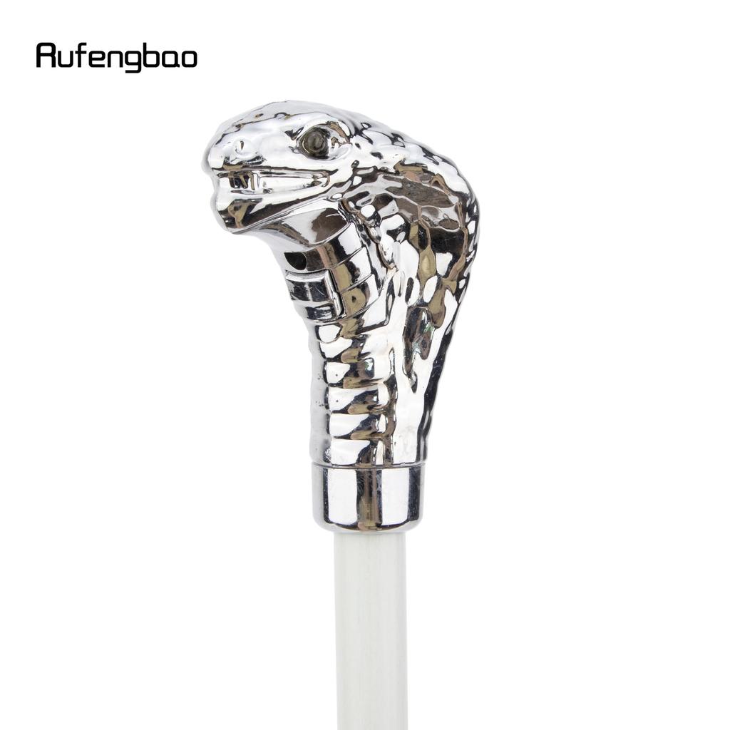 White Metal Snake Cobra Head Wooden Fashion Stick Decorative Cospaly Party Wood Walking Cane Halloween Mace Wand Crosier 93cm