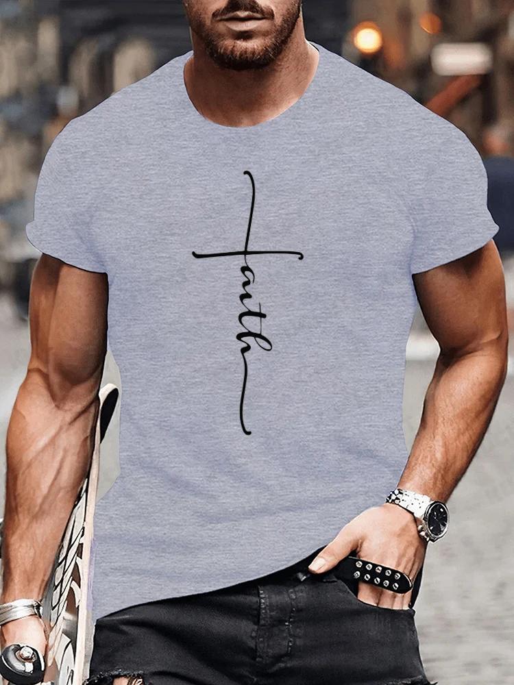 New Summer Round Neck Short Sleeve T-shirt for Men Christian Faith Cross Graphic Fshion T Shirts Short Sleeve Tee Tops