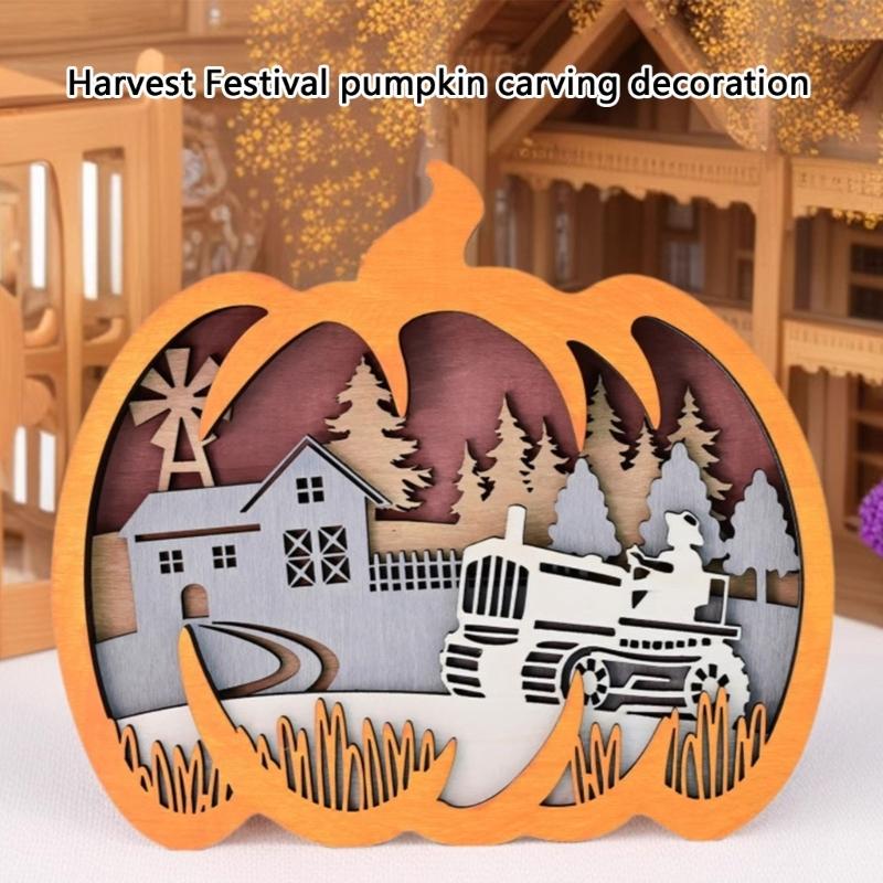 Декоративное изделие ручной работы из тыквы для Дня благодарения Хэллоуина Безопасное нетоксичное деревянное ремесленное украшение Настольное полка