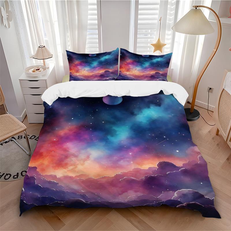 3pcs Starry Night Sky Quilt Cover Set, Soft and Cozy Bedroom
