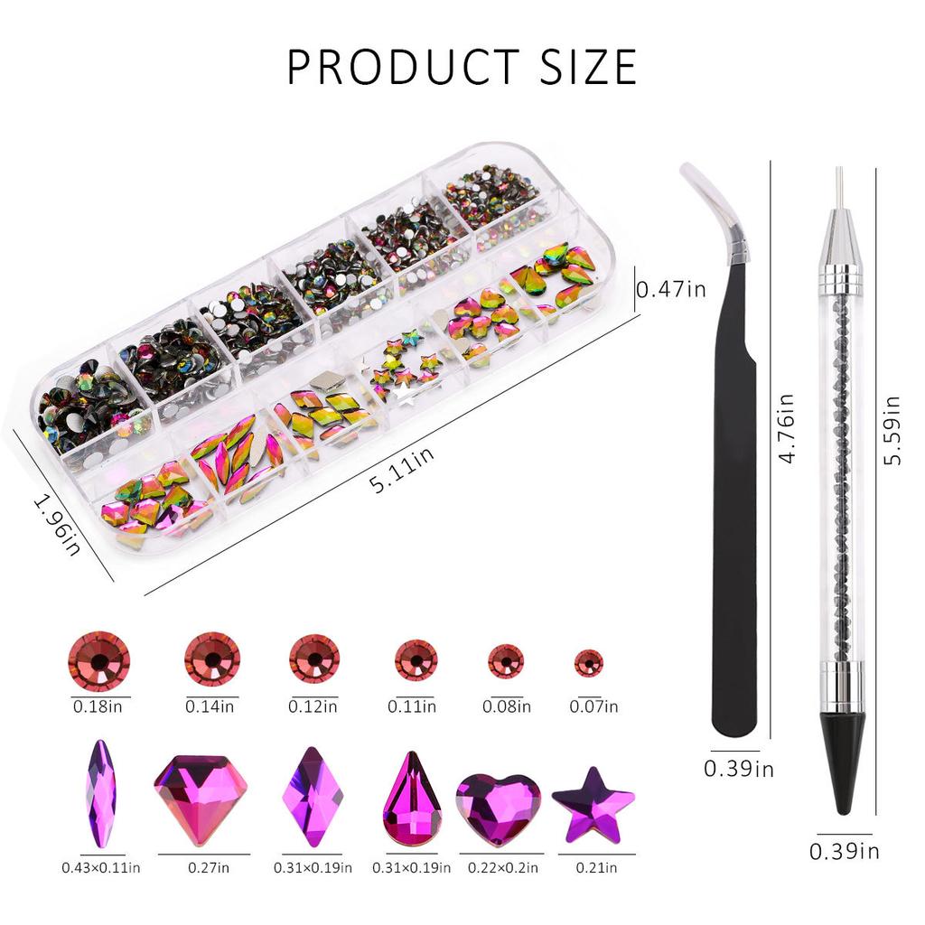 Amazon 12-Grid Nail Art Набор бриллиантов особой формы, Love Horse Eye Плоское дно Бриллиант особой формы Diy Nail Art Украшение