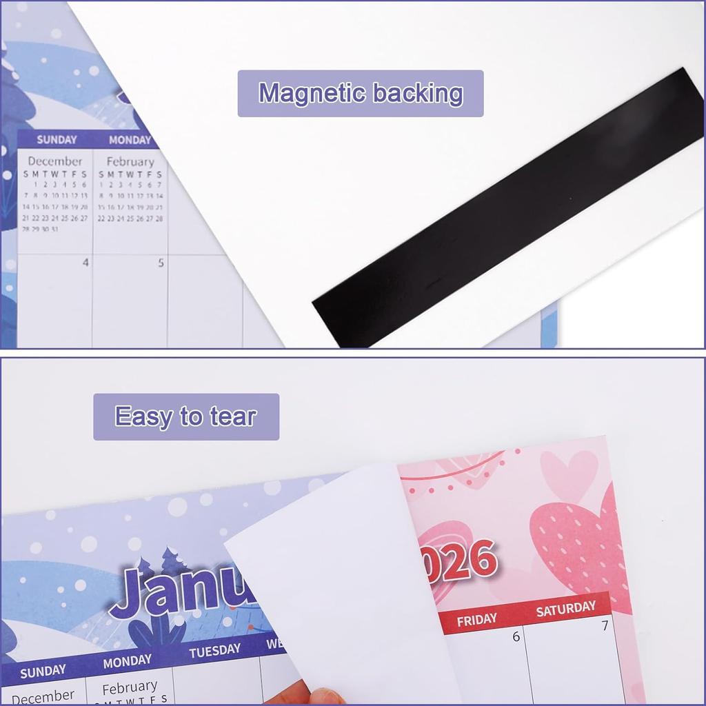 2026 Magnetic Calendar for Refrigerator, 14.41x1.42in Large Tear-Off January to December Calendar with Strong Magnetic Backing for Family Planning