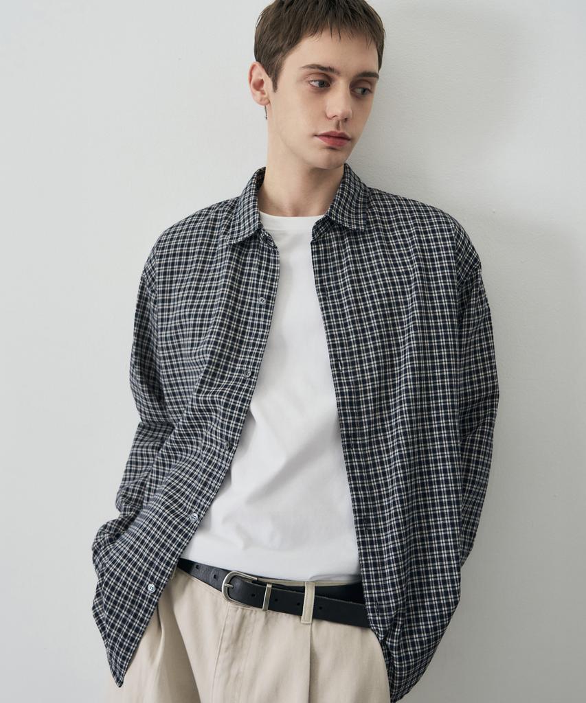 DRAW FIT Theo Grid Check Shirt [Navy]