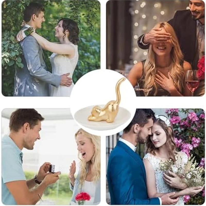 Cats Posture Ring Holder Golden Kitty Tail Dish Jewelry Tray Ring Round Dishes Trinket Tray Ceramic Jewelry Storage Home Durable