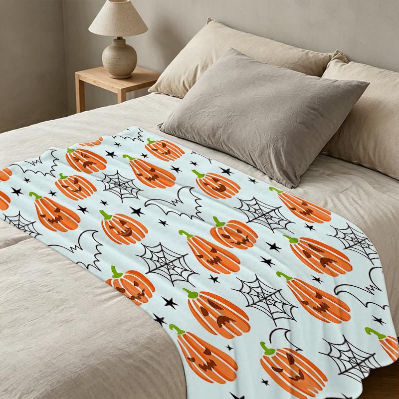 Soft Plush Flannel Blanket Pumpkin Theme Cozy Throw for Home, Living Room, Bedroom, Movie Night, Halloween & Christmas, Warm Fuzzy for Fall Winter