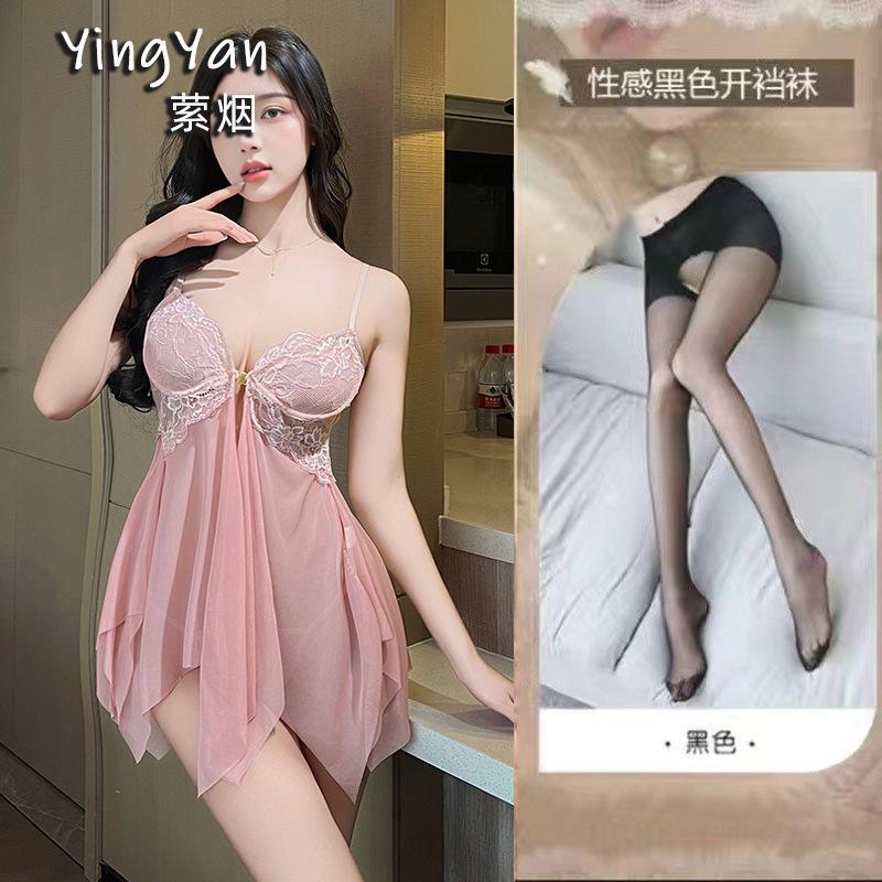 Sex underwear seduction thin lace suspenders sexy steel tray gathering nightgown uniform suit