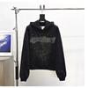 Sp5der Hoodie Oversized Thick Fleece Sweatshirt With Foil Print Spiderweb Design Men Winter Casual Wear