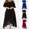 O-neck Flare Short Sleeve Cold Shoulder High-Waist Plus Size Women Dress Embroidery Lace Patchwork High-low Hem Women Dress Party Outfit