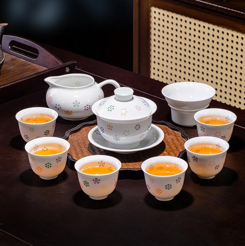 Jingdezhen Colorful Linglong Tea Set Gift Ceramic Cup Saucer Cover Bowl Kung Fu Tea Set Full Set of Souvenirs