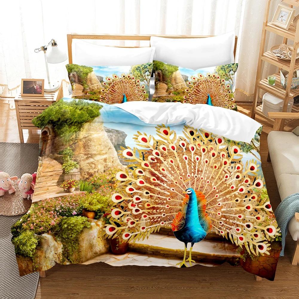 3D Printed Peacock Duvet Cover with Pillow Cover Bedding Set Single Double Twin Full Queen King Size Bed Set Bedroom Decor