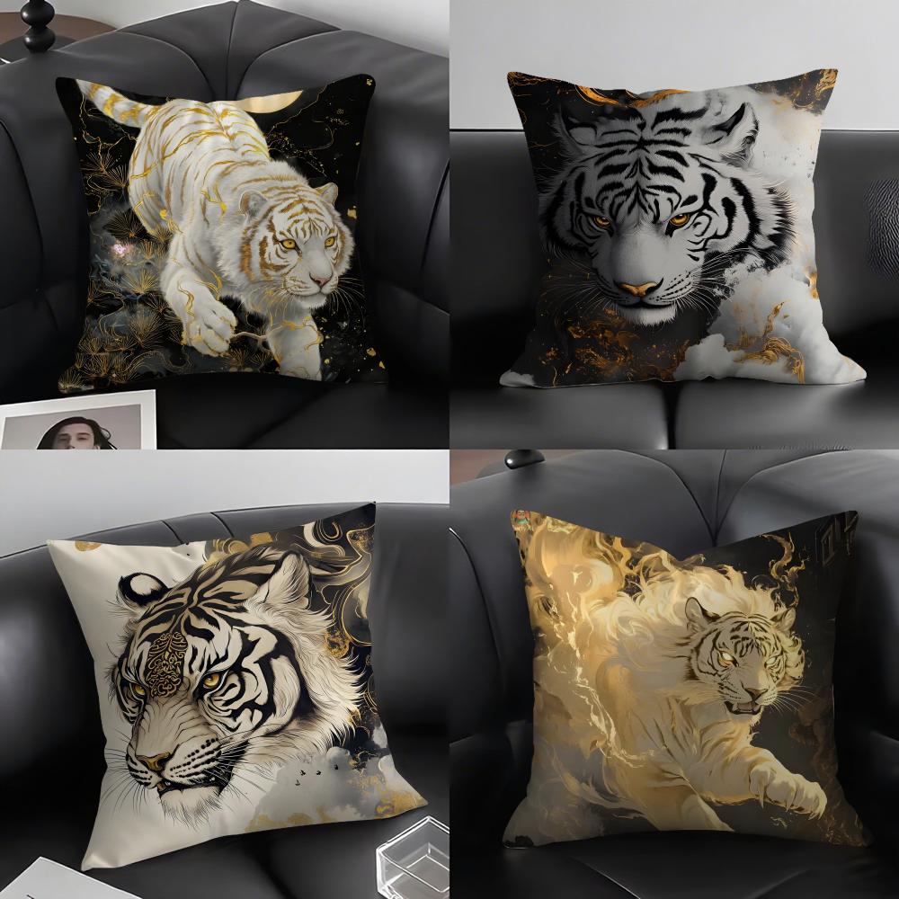 White Tiger Cool Cushion Cover Pillowcase Ultra Soft Skin Friendly Fabric Cloud Like Comfort Concealed Zipper