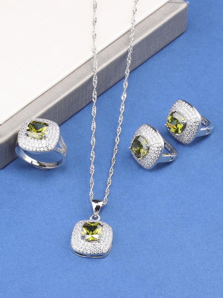 Уникальные квадратные изящные ювелирные изделия для женщин подарок свадьба элегантное колье и клипсы кольцо циркон наборы из 4 предметов