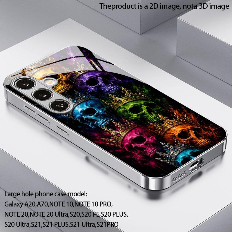 2D чехол для телефона с узором "Корона и Череп" для Samsung S26 S25 S24 S23 S22 S21 S20 A56 A36 A16 - Гальванизированная стеклянная защитная крышка