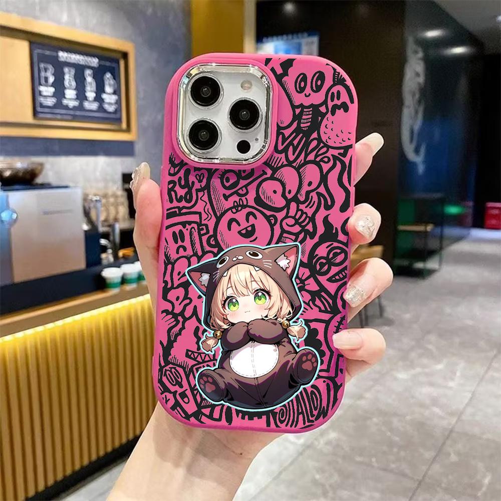 Phone Case: 2D flat design suitable for iPhone 18 17 16 15 14 13 Pro protective case, couple style, blonde little girl, Christmas and Halloween gift