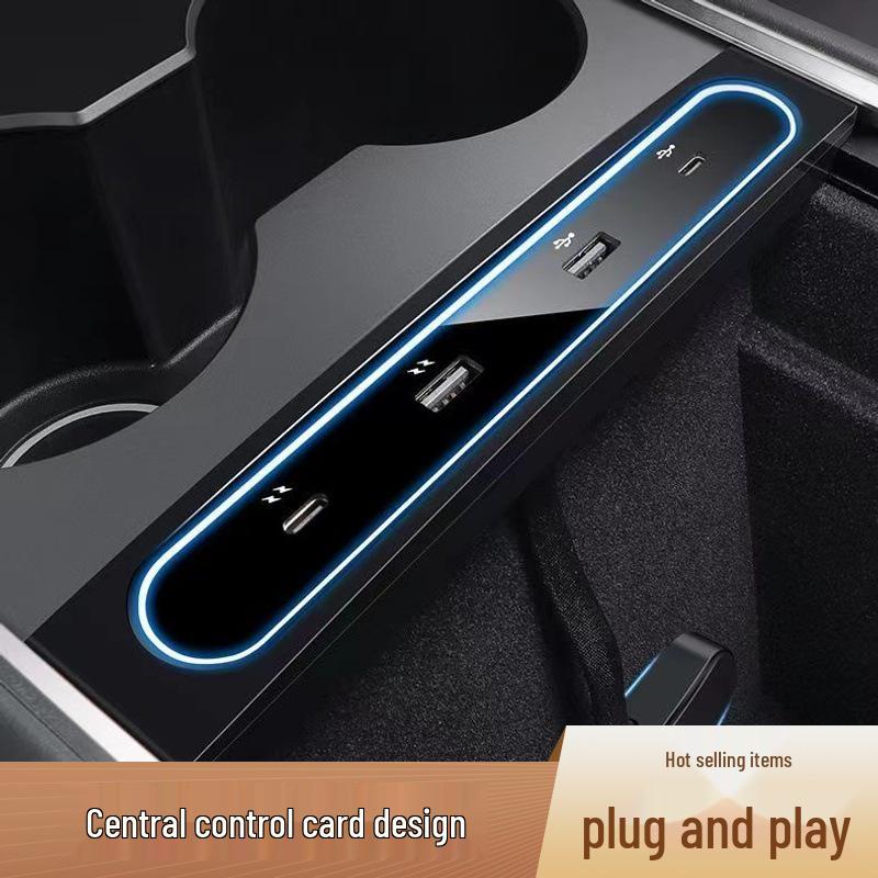 Compatible with Tesla Model 3/Y Docking Station: Central Control Type-C Phone Charger & 27W USB Expander