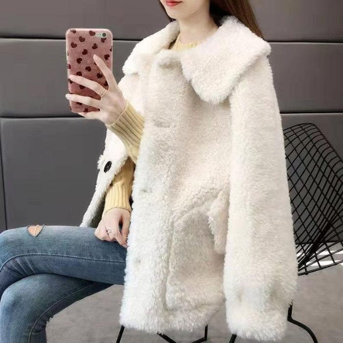 Женское весеннее короткое пальто из овечьей шерсти, корейская версия, топ с длинным рукавом, имитация овечьей шерсти, лацкан, маленькое пальто