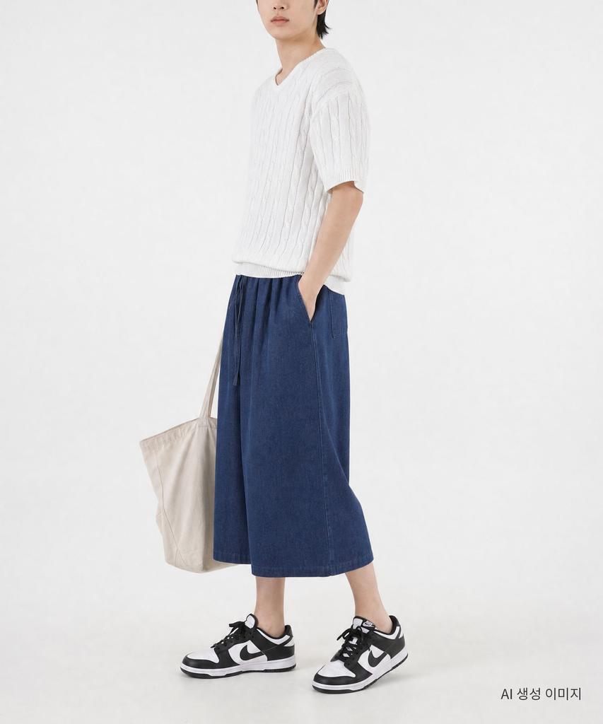 UMM Elastic Waist Air Denim Wide-Leg Length Pants 3 Colors