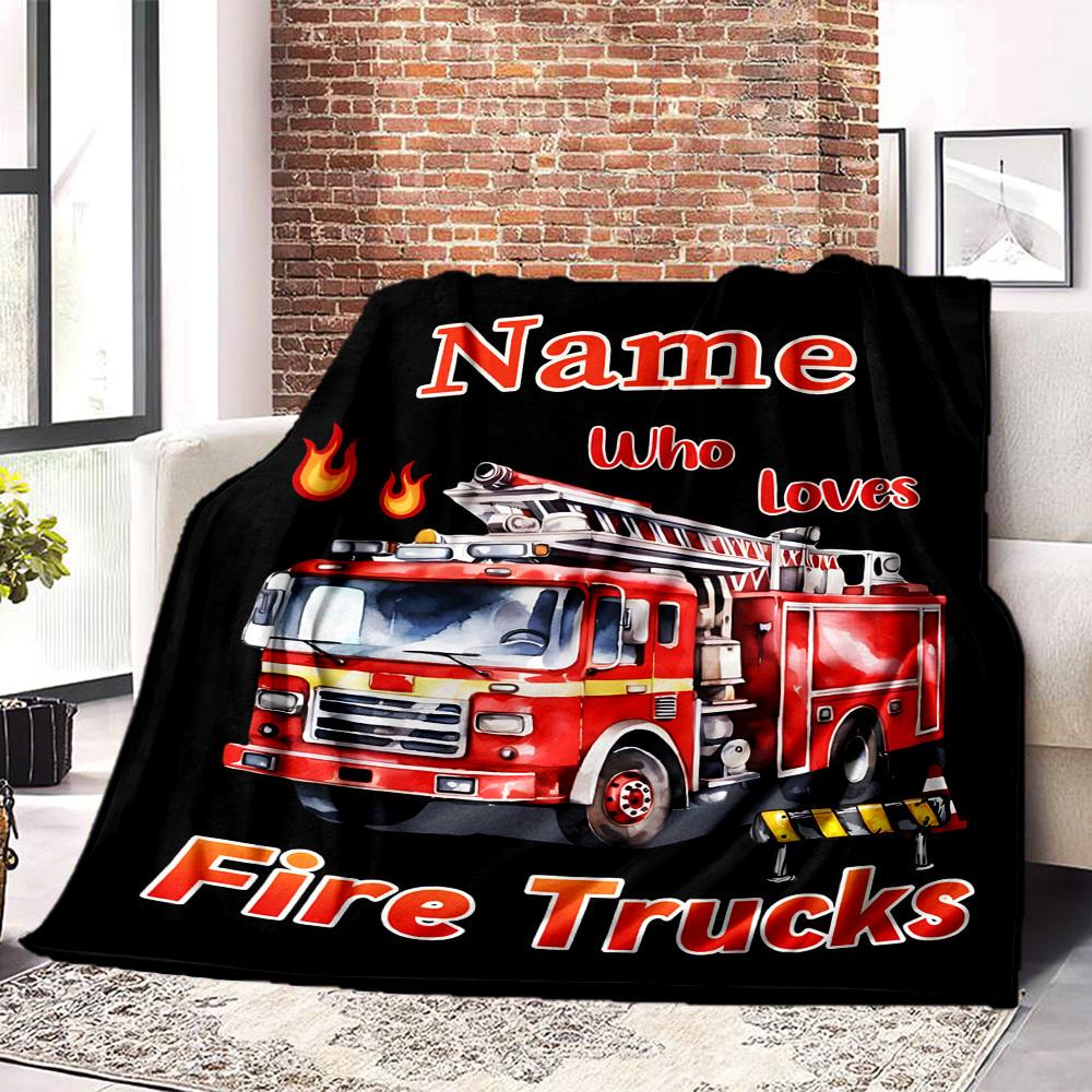 Fire Trucks Home Customize Your Name Blankets Comfortable Soft Lightweight Allseason Multipurpose Blanket For Picnics Sofas Offices Beds Living Rooms