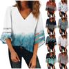 Women's Shirt Blouse Casual Loose Shirts Lace 3/4 Sleeve Trims Print V Neck Tops Print Tops T-shirts Tee