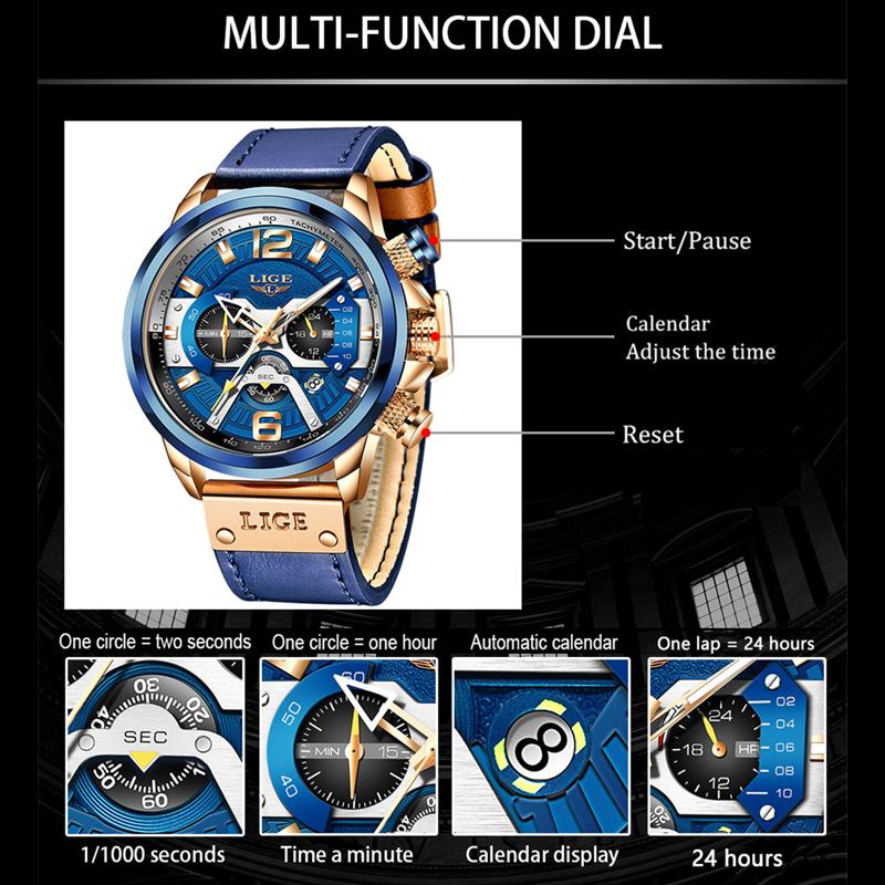 2021 LIGE мужские часы лучший бренд класса люкс синий кожаный хронограф спортивные часы для мужчин модные водонепроницаемые часы с датой Reloj Hombre