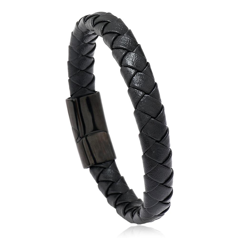 Vintage Braided Leather Bracelet Men'S Fashion Stainless Steel Bracelet Titanium Steel Bracelet Jewelry