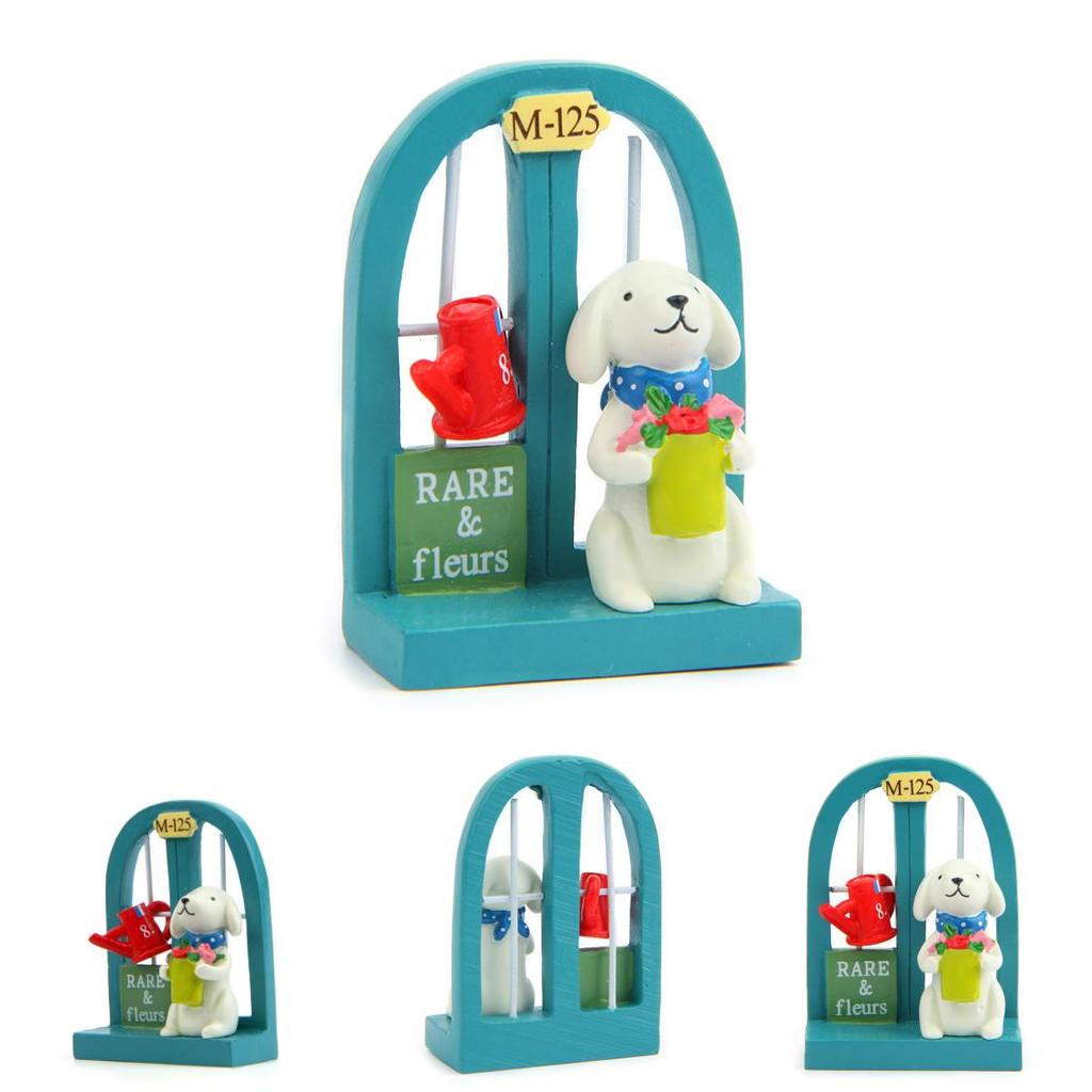 Милая мультяшная сцена с щенком и цветком на подоконнике, мини-модель, украшение для сада и декора