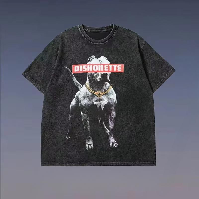 Уличная одежда Beast Rottweiler Dog Vintage Black Washed T-Shirt T-Shirt Punk Gothic Loose Harajuku Top Oversize Yk2 Tee Unisex