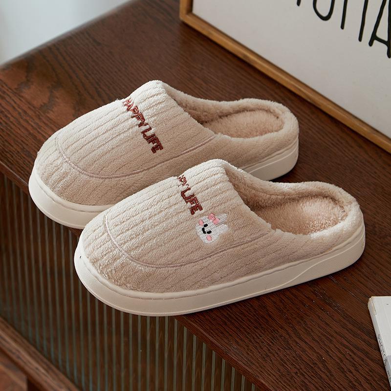 Женские и мужские милые плюшевые тапочки с кроликами - Зимняя коллекция, Нескользящие домашние хлопковые тапочки для пар.