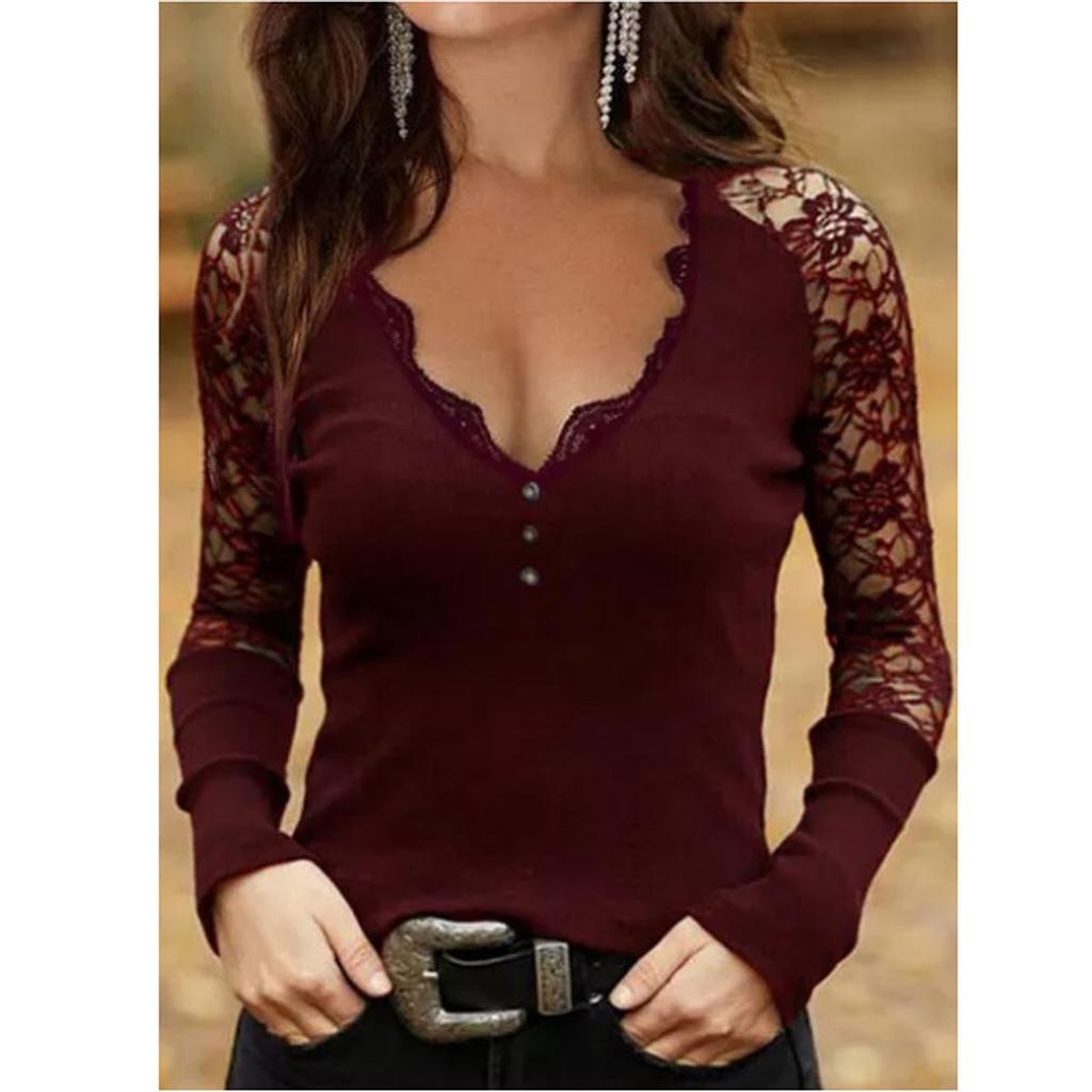 Женский длинный стильный пуловер с открытыми плечами и v-образным вырезом, кружевная блузка