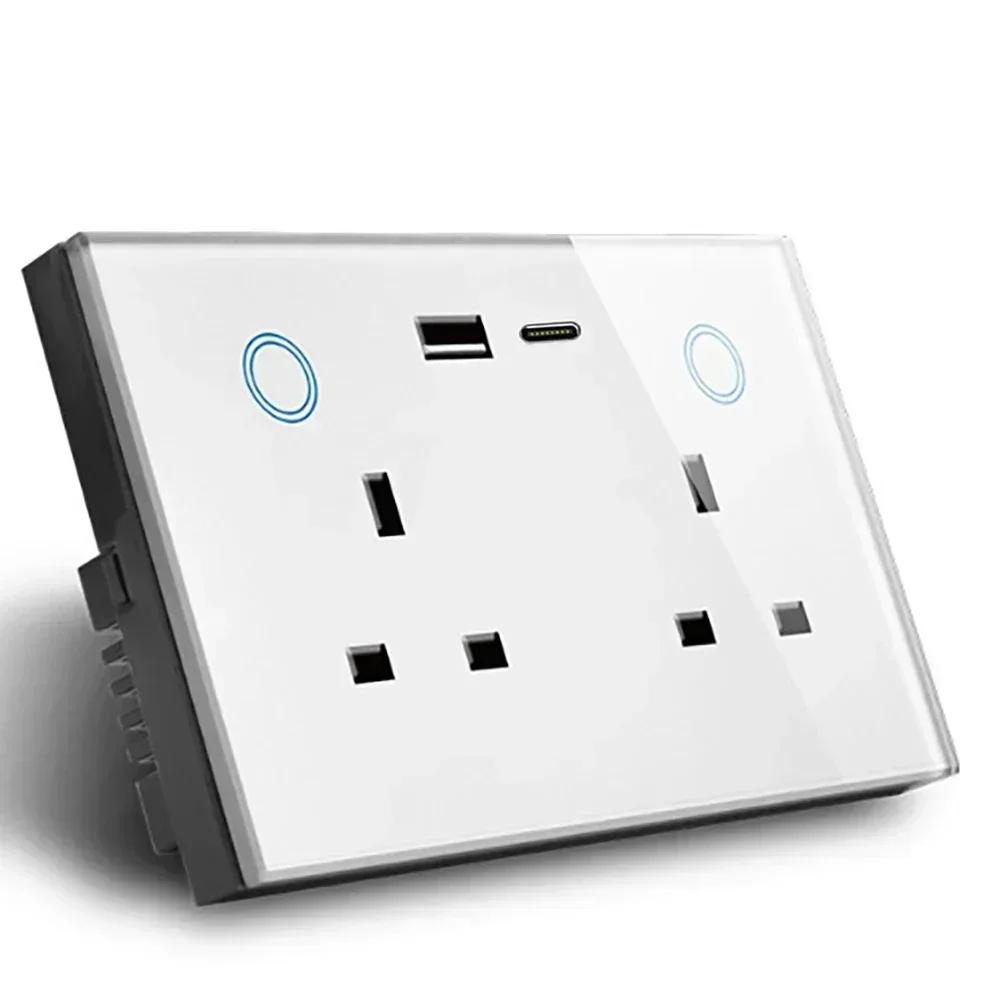 Melery Smart Tuya WiFi Dual UK Socket USB Type-C PD 20 Вт Сенсорное управление,Голосовое управлениеМониторинг электроэнергии, Alexa Google Home