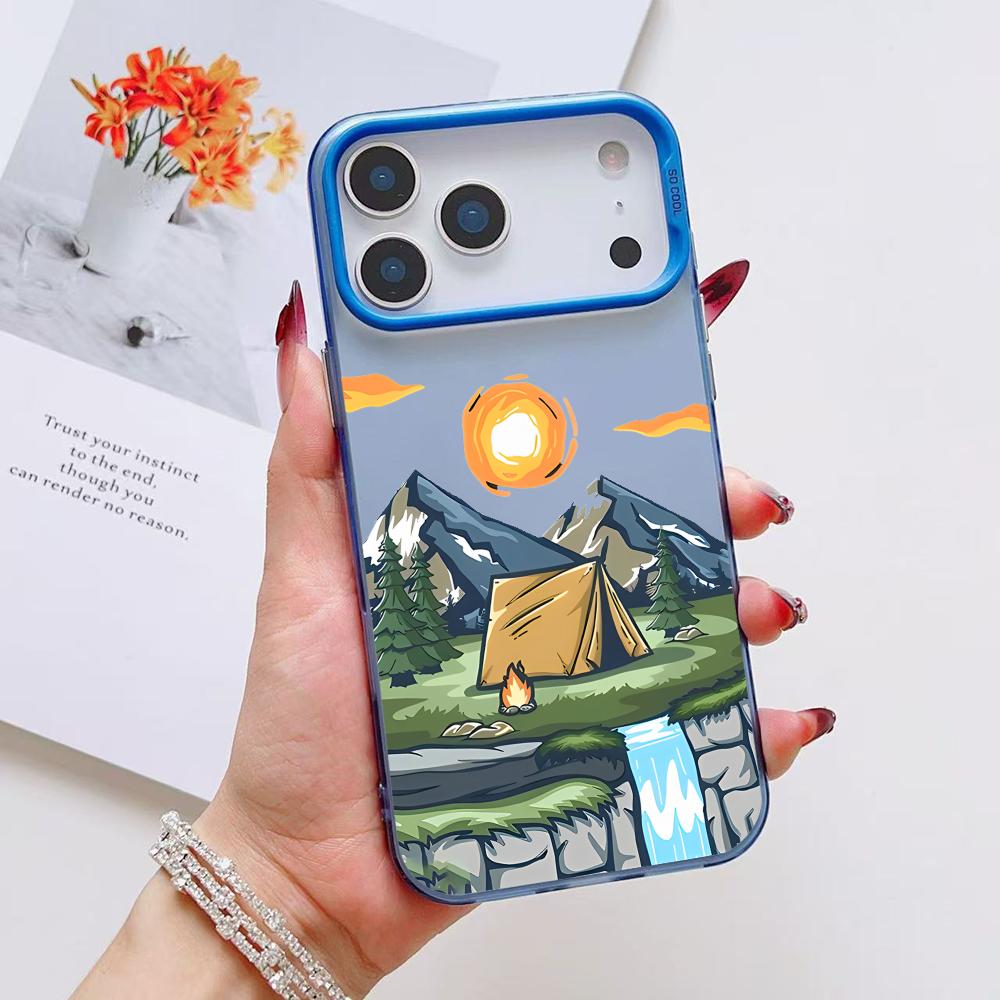 Чехол для телефона с горным граффити для iPhone 17 16 15 14 13 12 11 Pro Max Air Матовый Лазерный Аврора Ударопрочный Funda