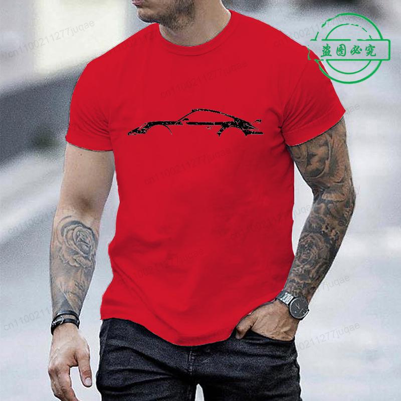 Unisex Retro Classic Sports Car Silhouette Graphic Tee Distressed Print Casual Short Sleeve Car Fan Streetwear TShirt