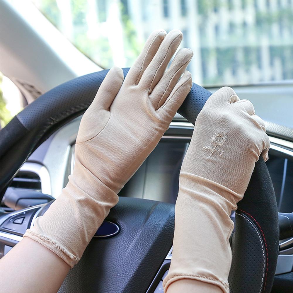 Summer Embroidered Breathable Stretch Anti-slip Sunscreen Gloves Mittens Driving Glove Anti UV
