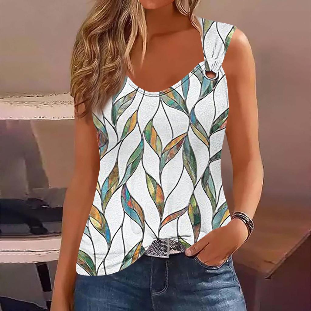 Женская майка с V-образным вырезом, базовые повседневные летние летние топы без рукавов с глубоким боковым вырезом и принтом для женщин